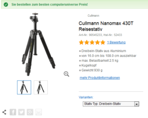 Cullmann Nanomax 430T von Reisestativ 